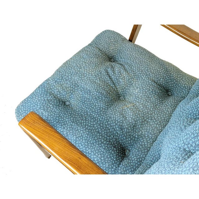 Komfort Blue Fabric & Teakwood Armchair by Arne Wahl Iversen for Komfort, 1960s For Sale - Image 4 of 16