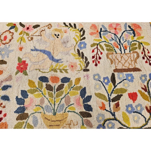 Textile Vintage American Hand Hooked Rug, Handwoven Wool, Folk Art Pictorial Pattern, 2x4 For Sale - Image 7 of 10