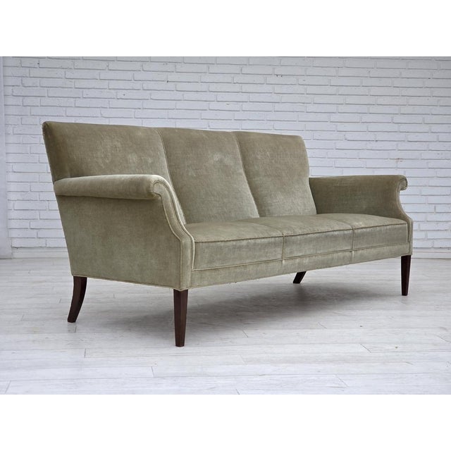 Danish 3-Seater Sofa in Light Green Velour, 1960s For Sale - Image 4 of 18