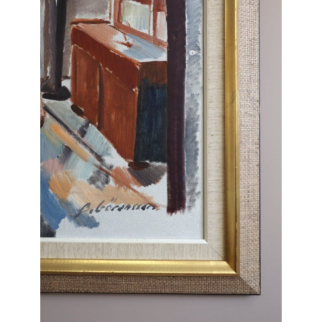Brown Mid-Century Modern 'Sunlit Parlour' Vintage Swedish Expressive Interior Oil Painting, Framed For Sale - Image 8 of 12