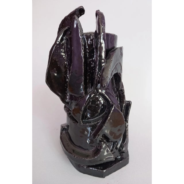 Mid-Century Modern Contemporary Pablo Picasso - Style Black Glazed Sculpture Vase by Diane Grant For Sale - Image 3 of 8
