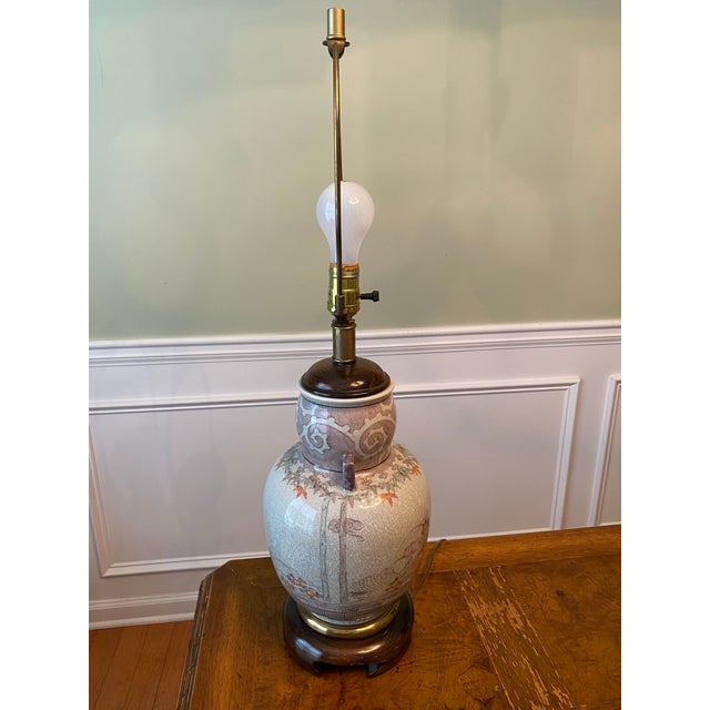 Chinoiserie 1950s Vintage Ginger Jar Lamp With Floral Bird Scene For Sale - Image 3 of 10