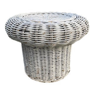 1960s Mid Century Modern Wicker Mushroom Table For Sale