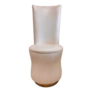 White Faux Crocodile Vanity Chair With Chrome Base For Sale