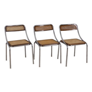 Vintage Italian Metal and Vienna Straw Chairs, 1970s, Set of 3 For Sale