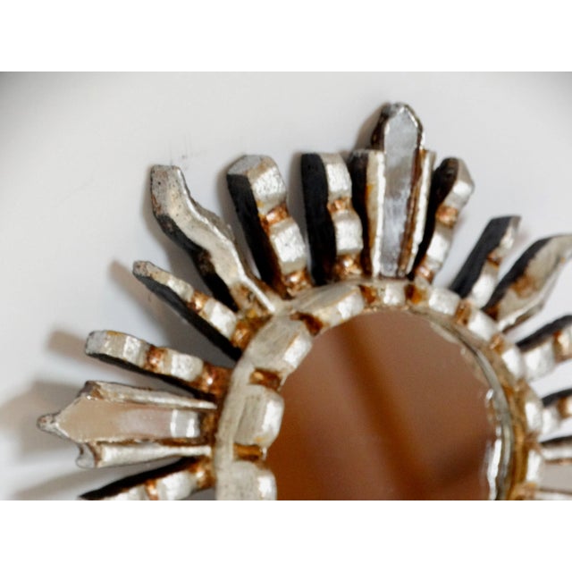 Silver Hollywood Regency Silver Gilt Carved Sunburst Mirror For Sale - Image 8 of 10
