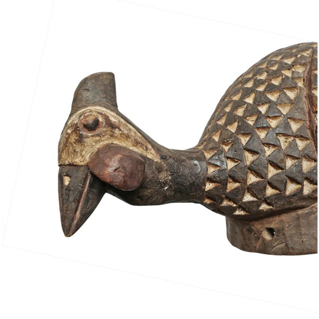 Wood Vintage Burkina Faso Guinea Fowl Helmet Mask For Sale - Image 7 of 11