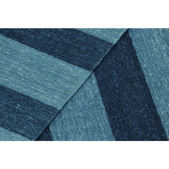 Textile Rug & Kilim's Oversized Contemporary Dhurrie Rug in Blue Geometric Stripes - 6x9 For Sale - Image 7 of 8