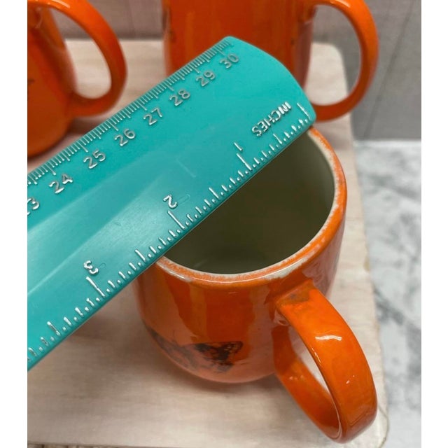 Orange Vintage 1960's Mid Century Modern Cottage Core Butterfly Coffee Mugs & Creamer Sugar Bowl Set - Set of 6 For Sale - Image 8 of 14