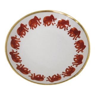 1970s Horchow Hong Kong Porcelain Elephant Decorative Bowl Encased in Brass For Sale