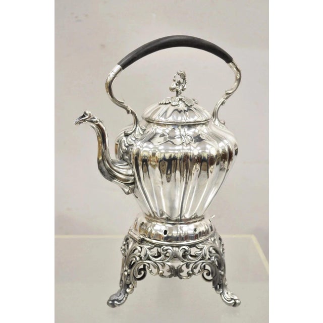 Antique Reed & Barton Silver Plated Victorian Tilting Tea Coffee Pot on Stand. Circa Early 20th Century. Measurements: 16"...