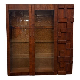 Vintage Lane Staccato Collection Brutalist Style Mahogany Bookcase / Storage Cabinet For Sale