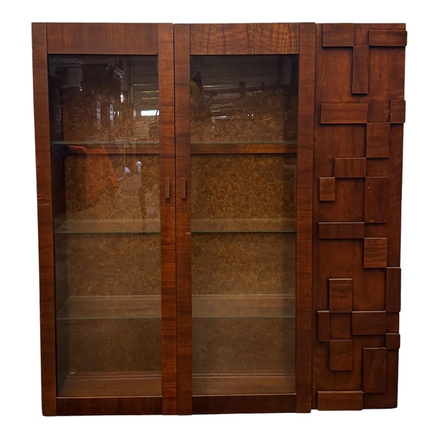 Vintage Lane Staccato Collection Brutalist Style Mahogany Bookcase / Storage Cabinet For Sale