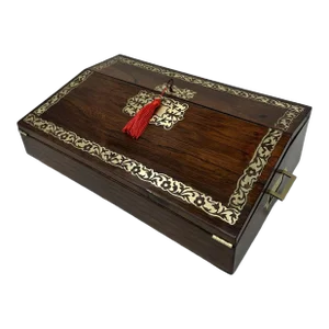 Antique French English Rosewood Brass Inlaid Boulle Writing Slope Box Desk 19thCt