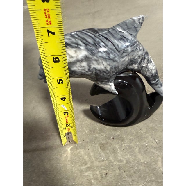 Art Deco 1970s Black Onyx Marble Dolphin Figurine 8in For Sale - Image 3 of 7