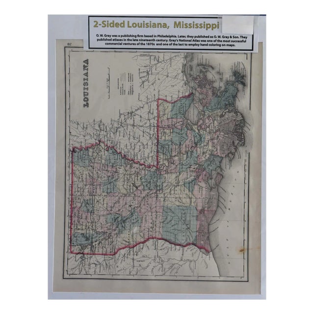 Antique o.w. Gray's 1870s Louisiana & Mississippi (Two-Sided Map, 16" X 19") For Sale