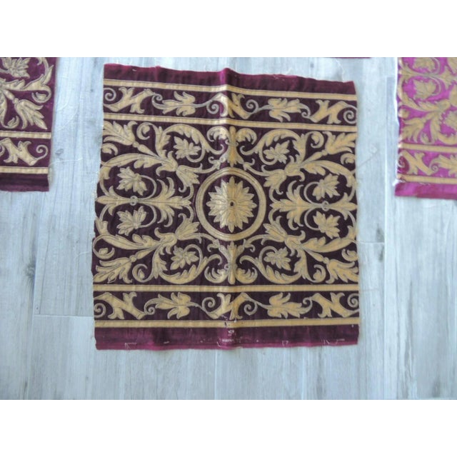 Applique Gold and Burgundy Velvet Textile Remnants Set of 4 Chairish