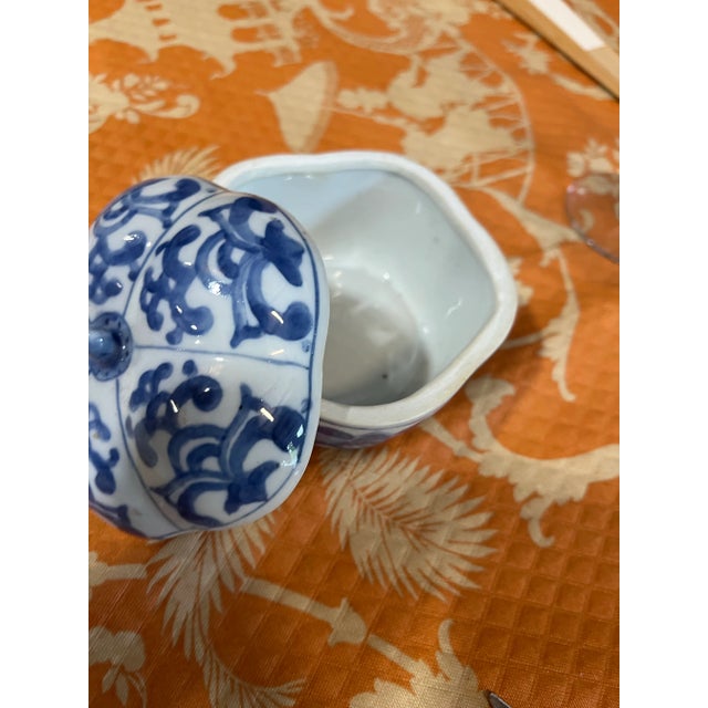 Mid-Century Modern 1970s Blue and White Pumpkin Style Ceramic Box For Sale - Image 3 of 5