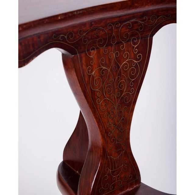 Wood Mid 20th Century Vintage Brass Inlaid Mahogany Betting Chair by M. Hyat & Bros. For Sale - Image 7 of 9
