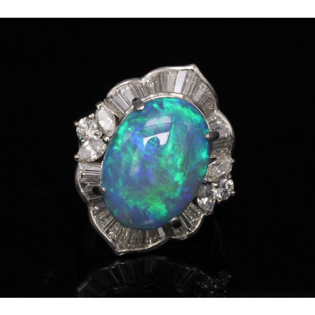 Late 20th Century Fine 7.41ct Natural Untreated Black Opal 2.06ct Diamond Platinum Ring Size 6 For Sale - Image 11 of 18