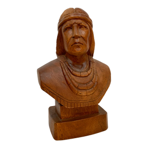 Vintage Hand-Carved Wooden Native American Bust