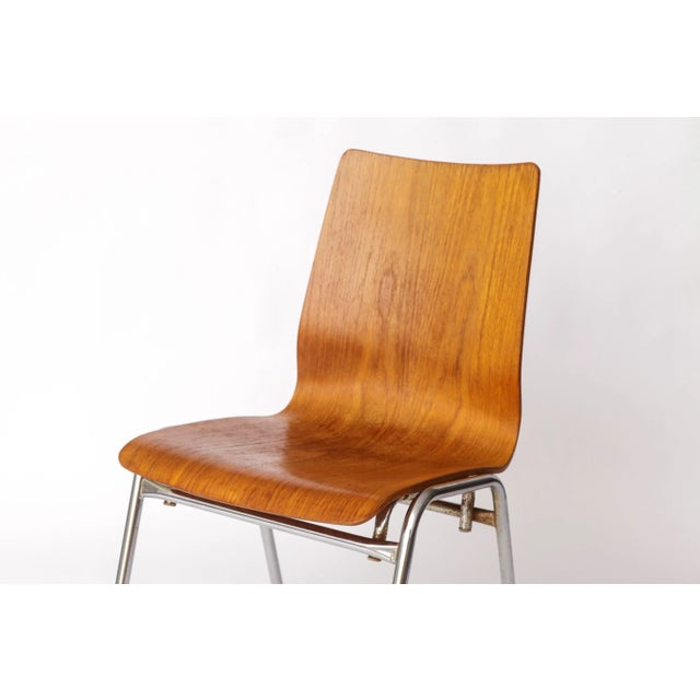 Brown Vintage German Teak and Metal Stacking Chair, 1970s For Sale - Image 8 of 9