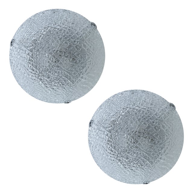 Vintage Murano Glass Flush Lights from Kaiser, 1970s, Set of 2 For Sale