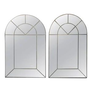 1970s Carol Canner for Carvers Guild Modernist Colonial Arch Mirrors - A Pair