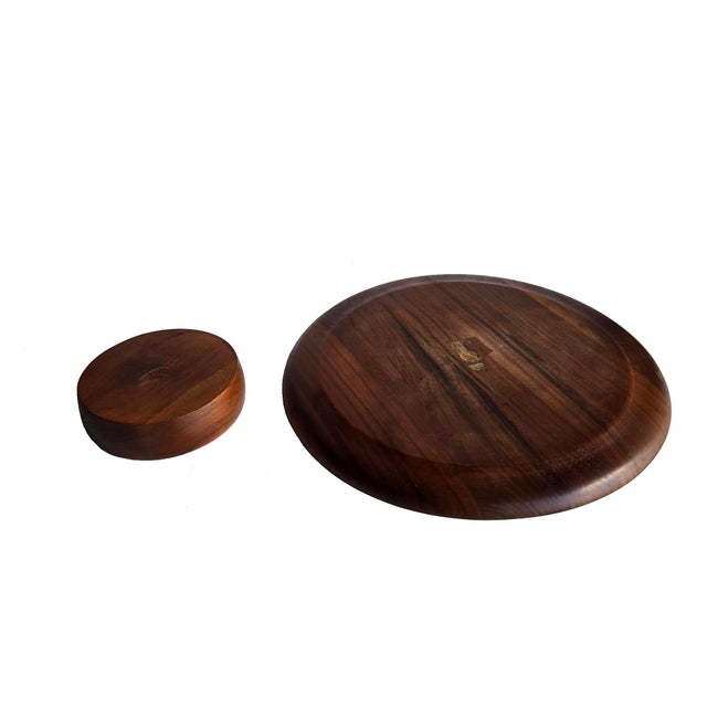 Dansk Mid 20th Century Hand Turned Black Walnut Wood Chip and Dip Set, 2 Pieces For Sale - Image 4 of 15