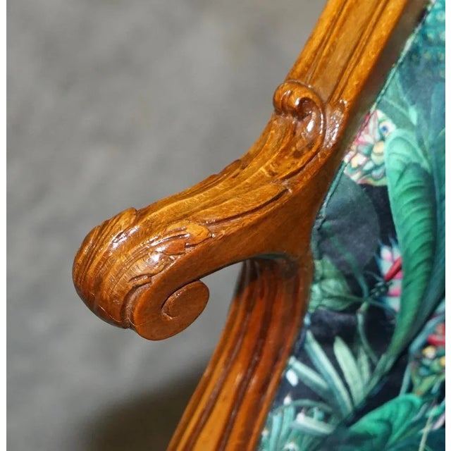Vintage Italian Carved Walnut Armchair with Birds of Paradise Upholstery For Sale - Image 9 of 17