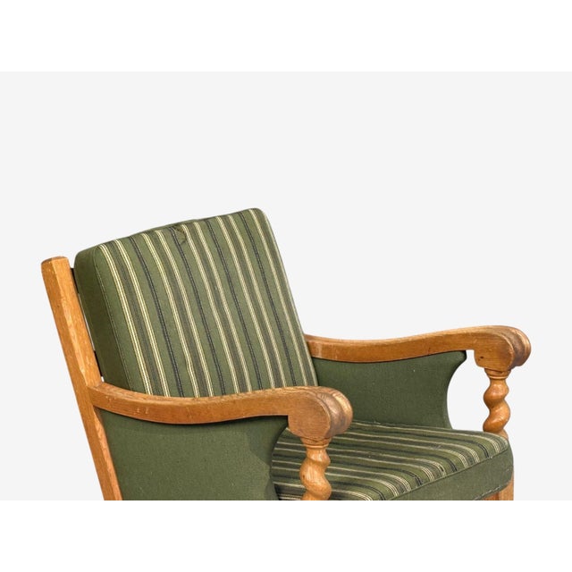 Henning Kjaernulf Style, Lounge Chairs, Oak, Fabric, Denmark, 1970s For Sale In New York - Image 6 of 12