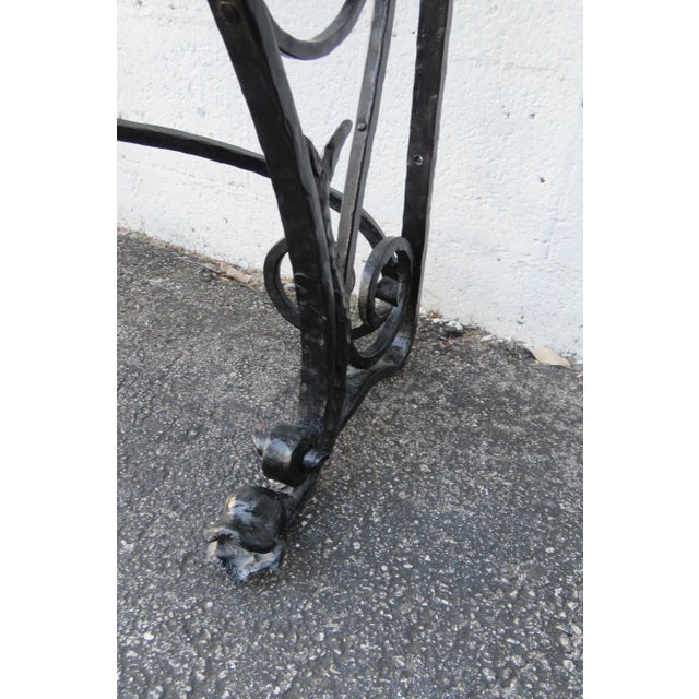 Early 20th Century Art Deco Style Marble Top Painted Black Metal Bird Design Console Table For Sale - Image 5 of 13