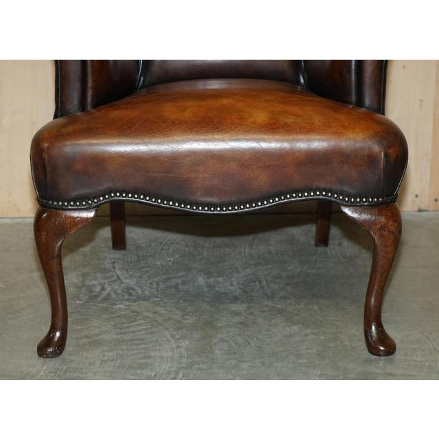 Set of Art Deco Hand Dyed Cigar Brown Leather Club Armchairs For Sale - Image 9 of 18