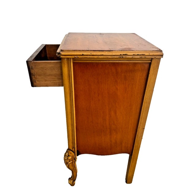 Antique Nightstand Cabinet and Drawer Walnut Hand Carved French Country Style For Sale In Palm Springs - Image 6 of 11
