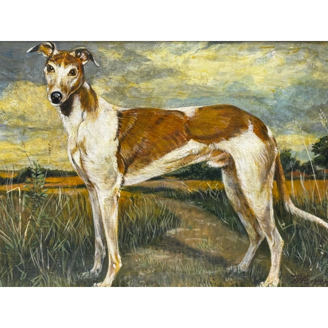 **Edwardian British Lurcher Portrait Signed J. Warnes, Circa 1910** *An Evocative English Sporting Dog Portrait In A...