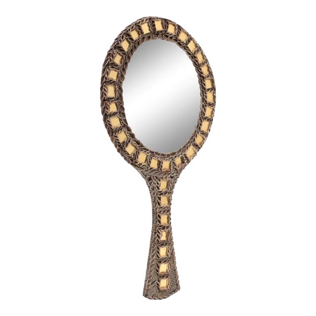 A French Talosel Hand Mirror with Glass Inlay by Line Vautrin For Sale