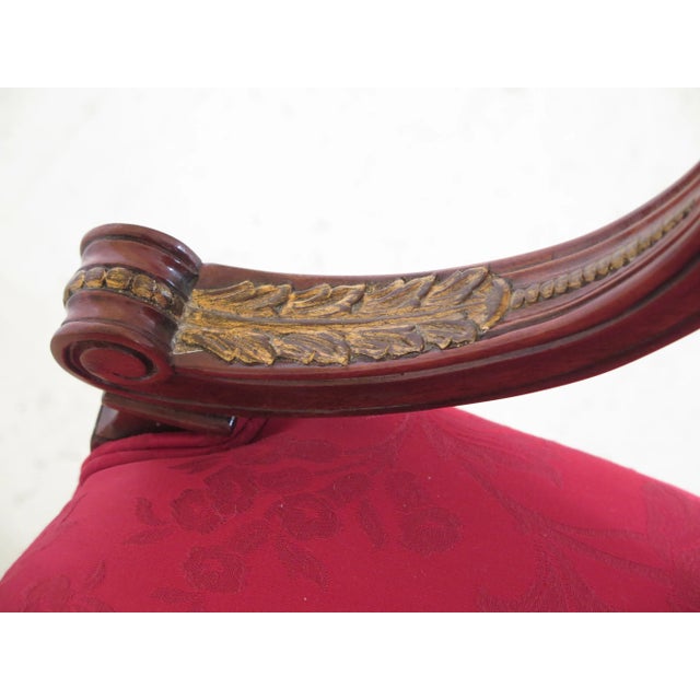 French Louis XVI Style Mahogany & Gold Arm Chairs - a Pair For Sale - Image 9 of 13