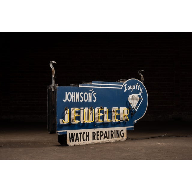 Mid 20th Century Vintage "Johnson's Jeweler-Watch Repairing" Double-Sided Neon Sign For Sale - Image 5 of 17