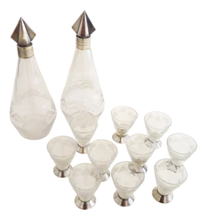 Art Deco Liqueur Set in Glass and Silver-Plated Metal Argit, 1920s, Set of 12
