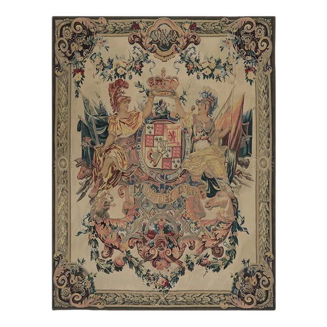 Contemporary 17th Century Tapestry Recreation “Armes De Guillaume Et Marie” - 5'9"×7'8" For Sale
