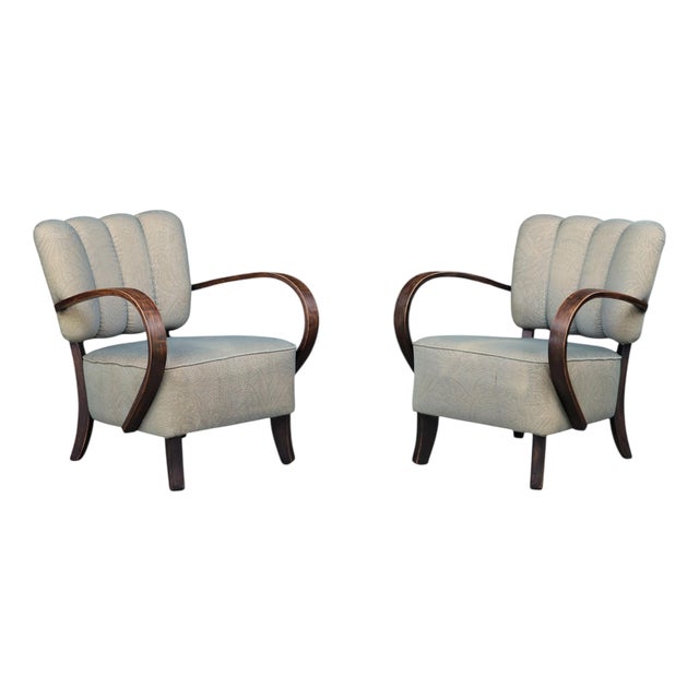 Art Deco Armchairs, Bentwood Lounge Chairs from Jindřich Halabala, Czech, 1940s, Set of 2 For Sale