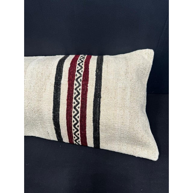 Turkish Hemp Pillow Cushion Natural Beige Black Cushion Cover 14x45 For Sale - Image 4 of 4