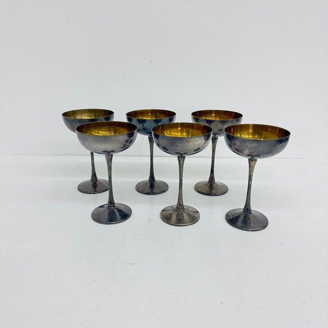 Brass Silver Plated Champagne Coupes, Italy, 1970s, Set of 6 For Sale - Image 12 of 18