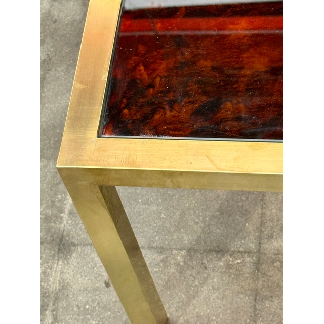 Italian Mid-Century Brass and Tortoiseshell-Style Coffee Table, 1970s For Sale - Image 4 of 8