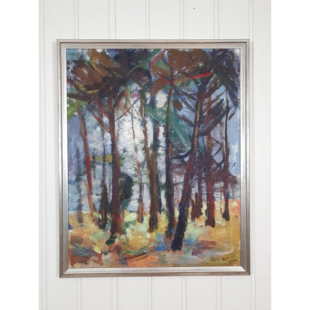 Blue 1967 Mid Century Swedish Expressionst Oil Painting Signed u.o For Sale - Image 8 of 18