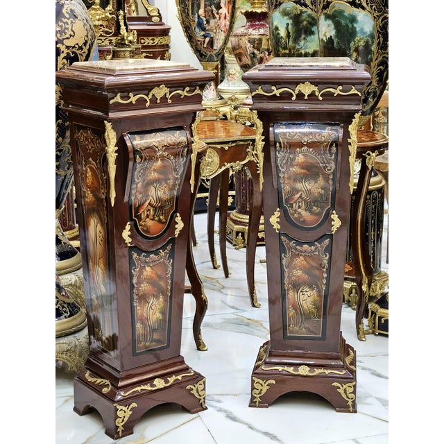 Rococo Rococo Style Pedestal Column Set Timeless Marble Topped For Sale - Image 3 of 3