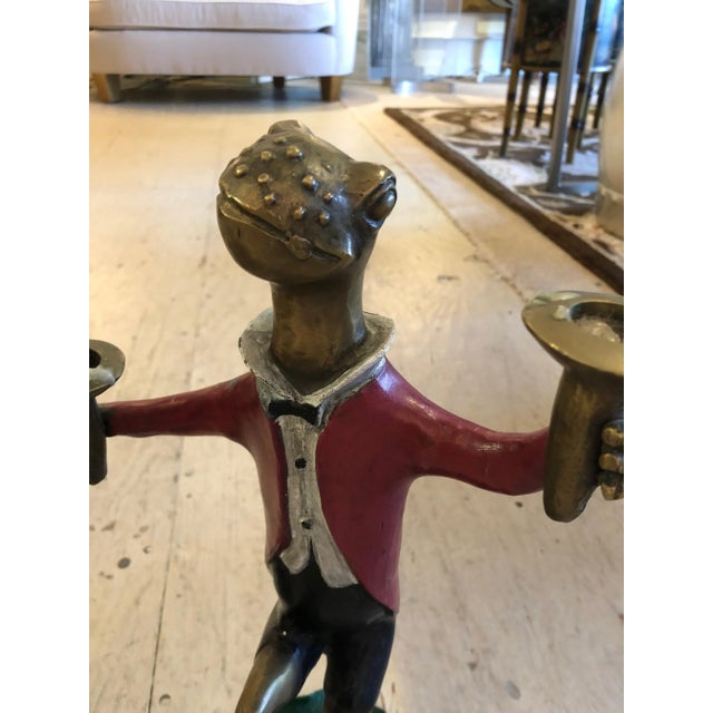 Cabin 1950s Vintage Painted Bronze Frog Candleholders - a Pair For Sale - Image 3 of 11