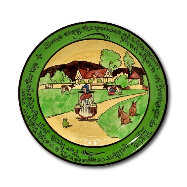 Set of 3 Antique Ye Olde English Staffordshire Pottery Rabbit Motto Plates - Wall Hanger Brackets Included For Sale - Image 12 of 18