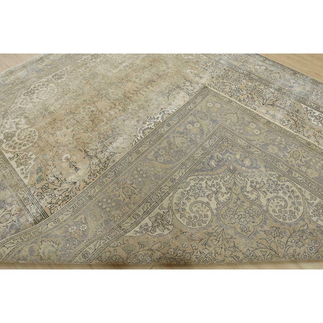 Tabriz Rug 10’1” X 12’11” Beige Wool Vintage Distressed Hand-Knotted Carpet For Sale - Image 14 of 15