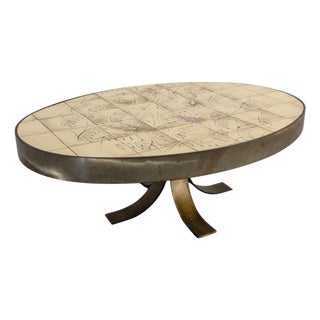 French Oval Coffee Table in Ceramic and Steel from Vallauris, 1960 For Sale